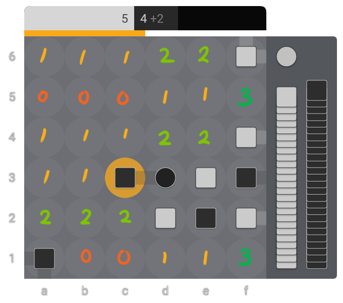 An opening position where each empty square has a number counting how many road pieces are in the same row or column as that square